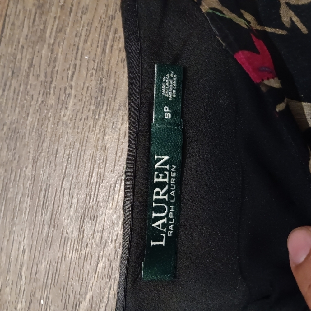 Ralph Lauren Black Floral Ruffle Lined Knee Length Skirt A Line Women’s Sz6 - Picture 3 of 4